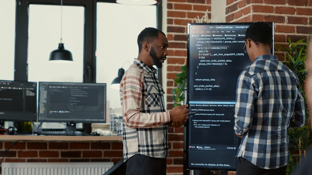 Software engineers working together